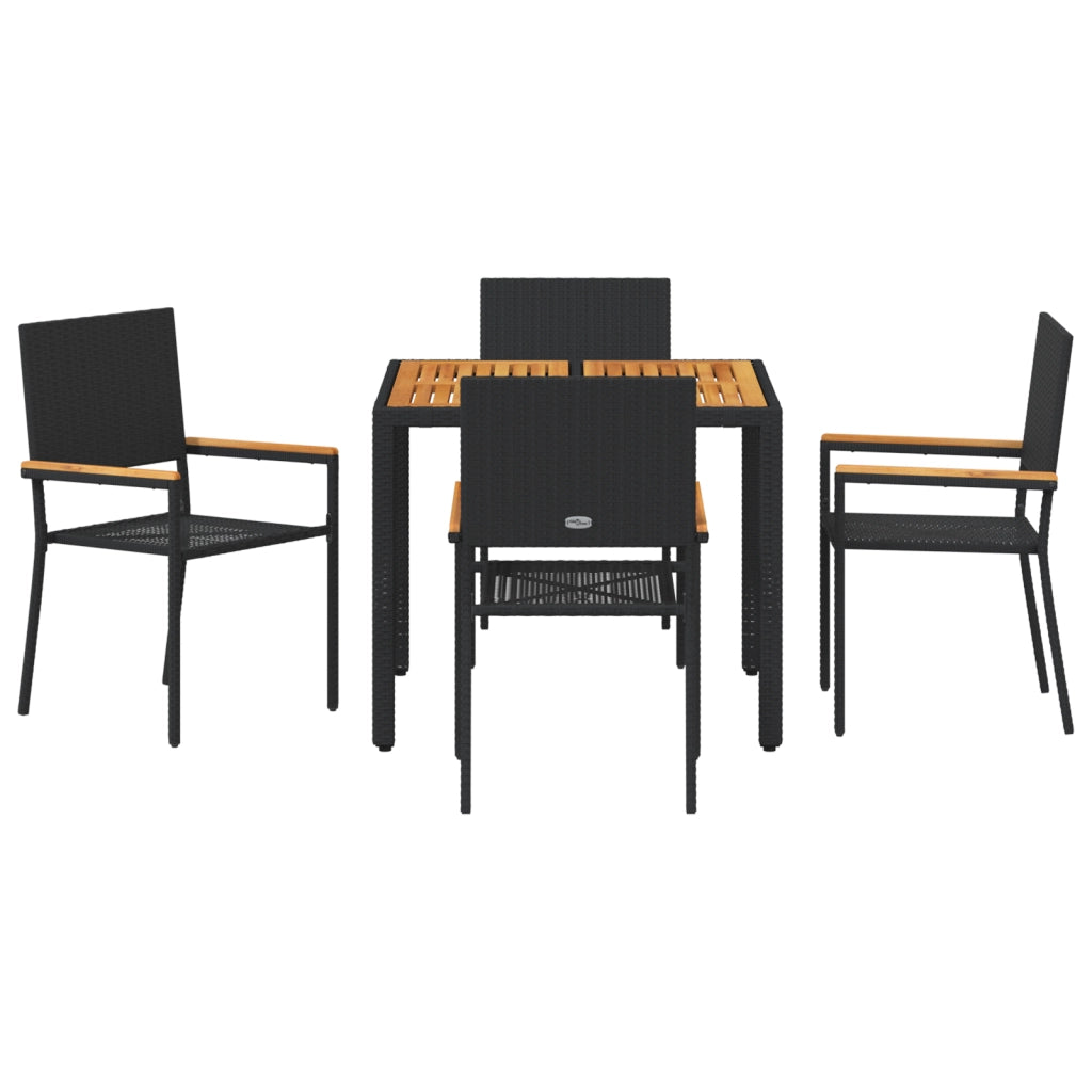 Set da Pranzo per Giardino  da 5 Pezzi in Rattan Polimerico Nero
