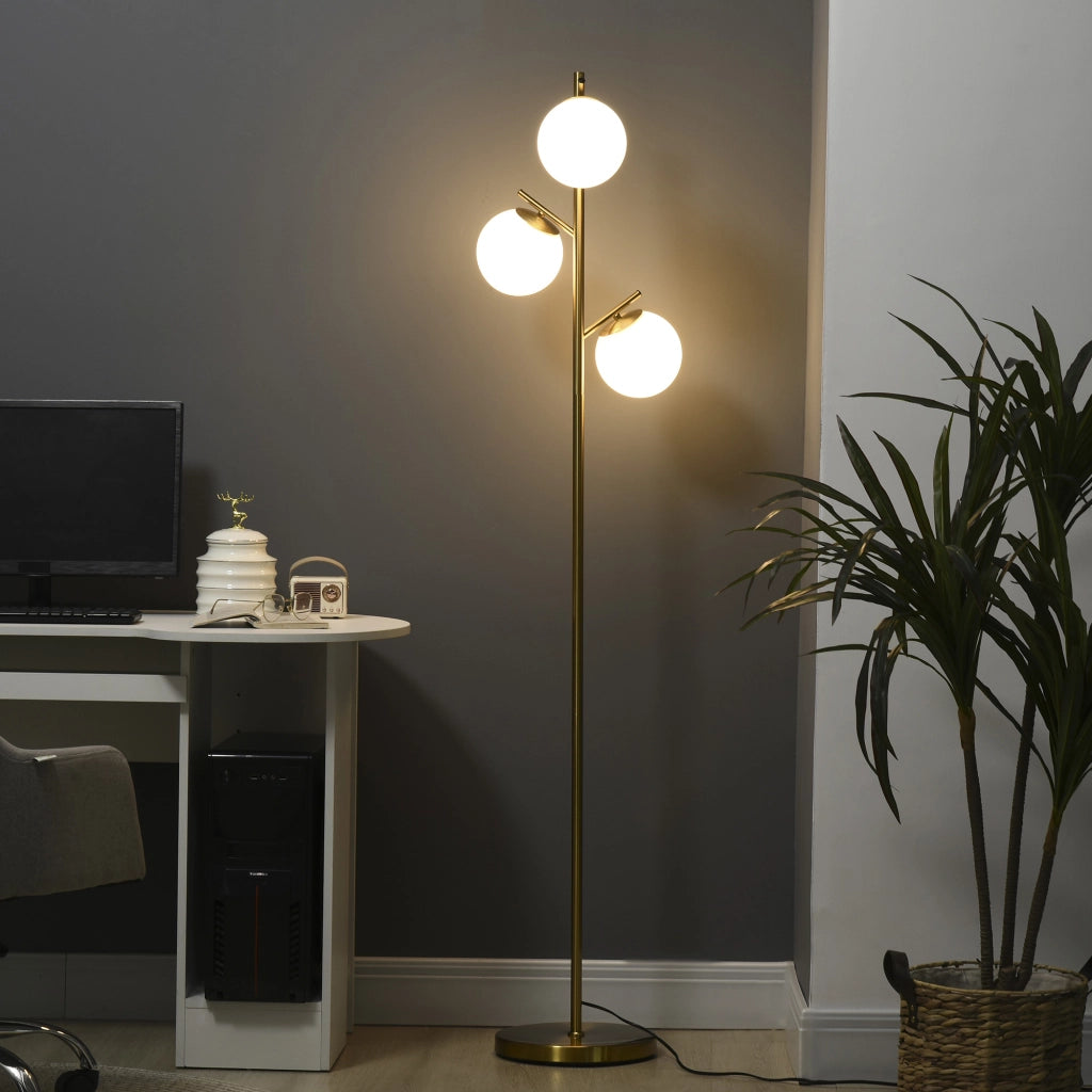 Lampada da terra moderna in ferro con 3 diffusori in vetro, 169 cm, attacco E27