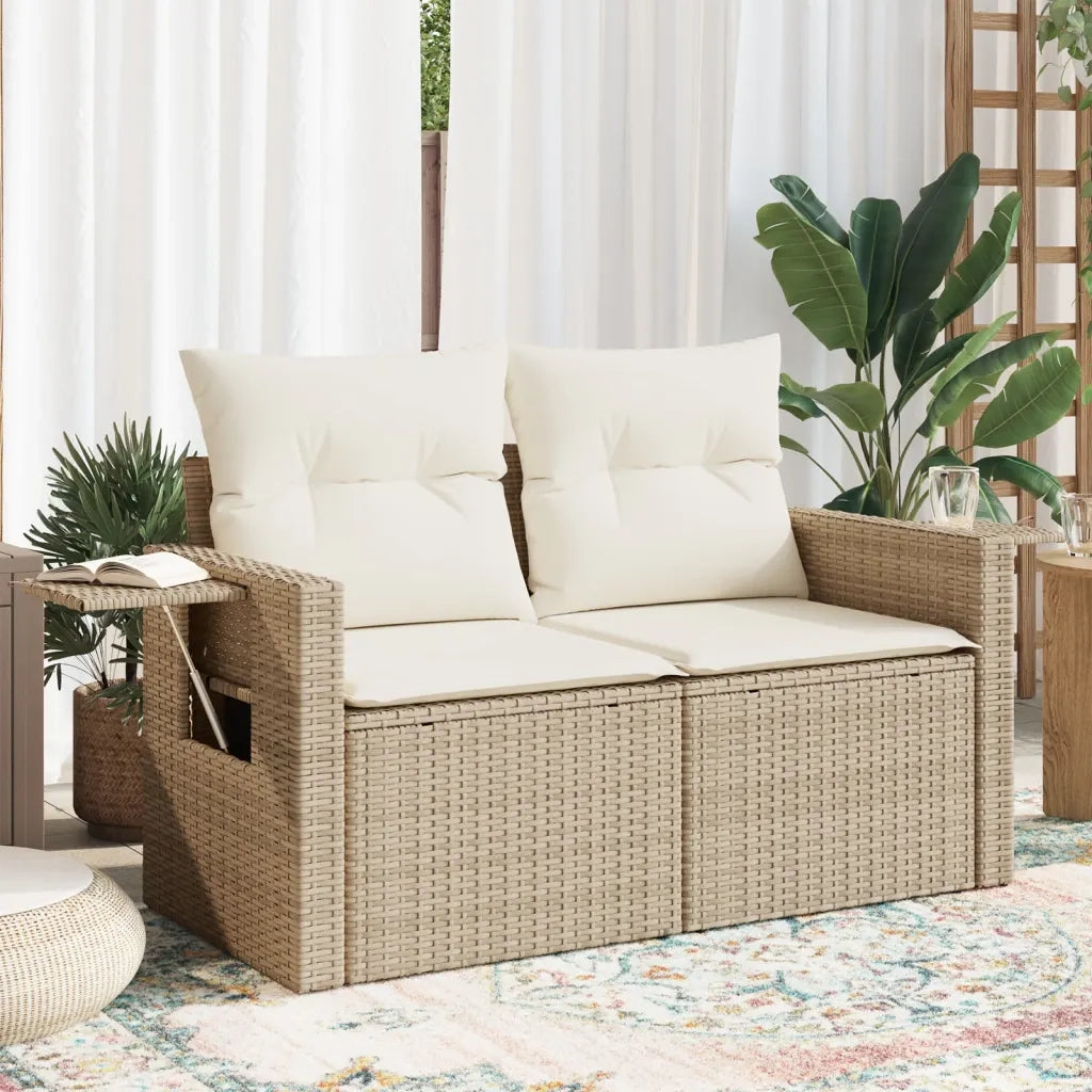 Divano da Giardino con Cuscini a 2 Posti Beige in Polyrattan