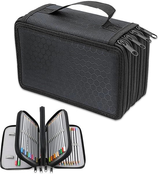 Etui Grande, Etui con Cerniera, 4 Cestelli per massimo 72 Colori Pastelli, Etui Organizzatore per Studenti, Lavoro, Ufficio (Nero)