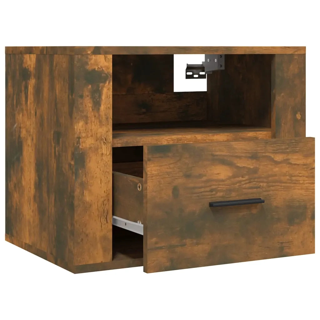 Set di 2 Comodini | Armadio da Notte | Mobiletto da notte a Muro Rovere Fumo 50x36x40 cm