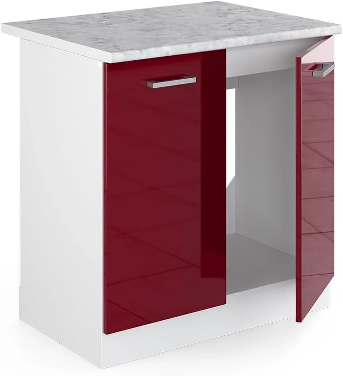 Mobile lavello cucina R-Line, Rosso lucido, 80 cm, PL Marmo, per la libera combinazione all'interno di sistemi cucina modulari