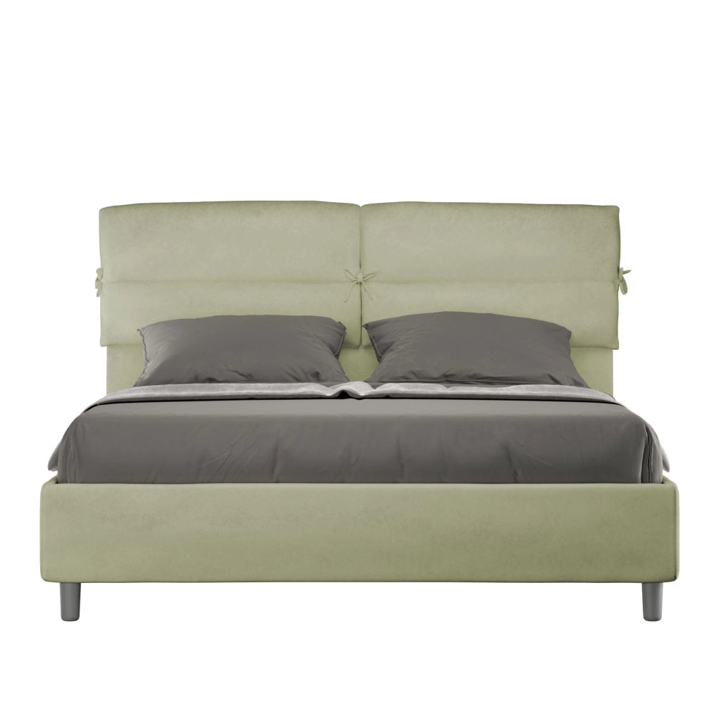 BS COM Letto matrimoniale contenitore imbottito 160x190 microfibra tè verde