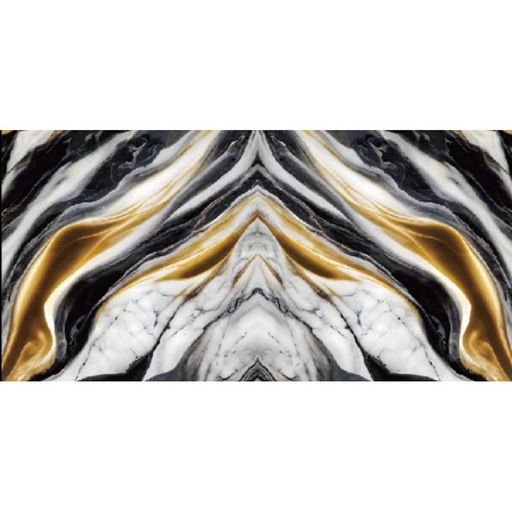 Trade Shop - Pannello Adesivo Effetto Marmo Con Venature Nere Bianche Oro 120x300cm Pareti Paraschizzi -
