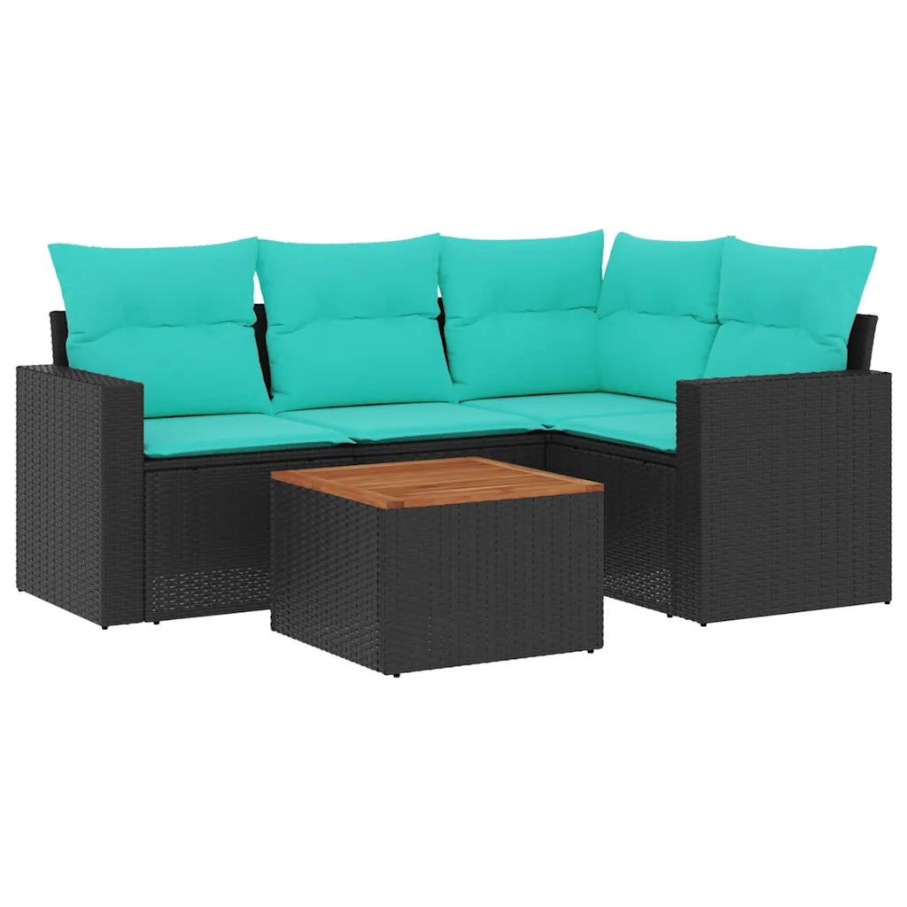 Set Divani da Giardino 5 pz con Cuscini Nero in Polyrattan 3256435