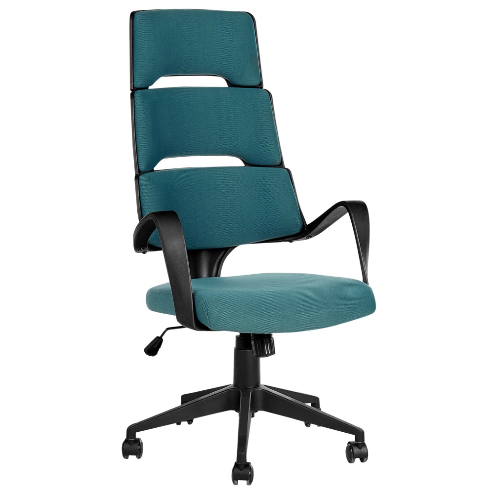 Sedia ufficio in materiale sintetico blu e nero struttura in metallo schienale regolabile e girevole ufficio