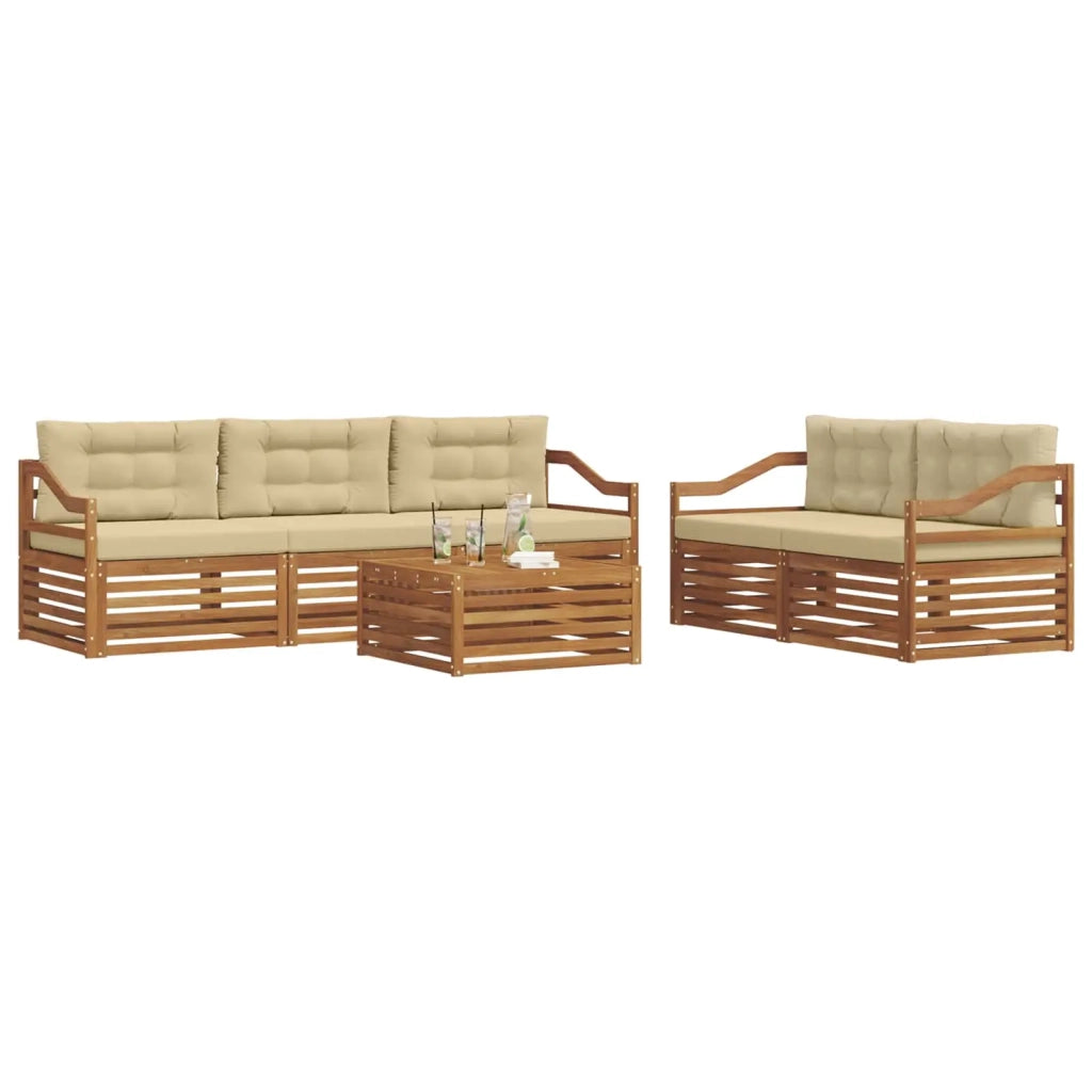 Set di divani da esterno con cuscino 6 pcs Naturale e Beige 3373038