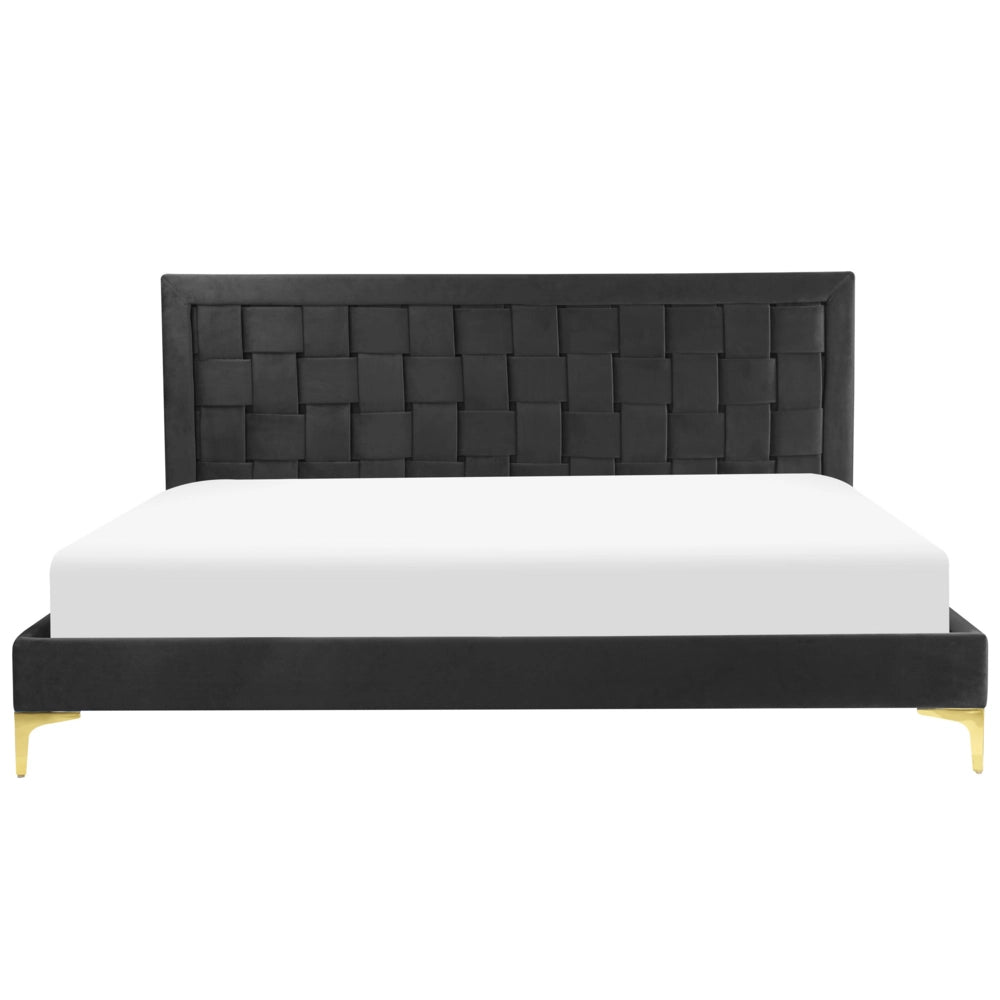 Struttura del letto imbottita 180 x 200 cm nero Gambe dorate in velluto