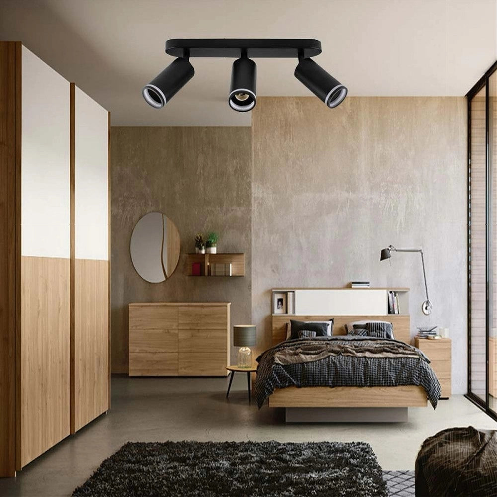 Trade Shop - Applique Plafoniera Orientabile Da Soffitto Parete 3 Diffusori Lampada Gu10 Ts-3 - Nero