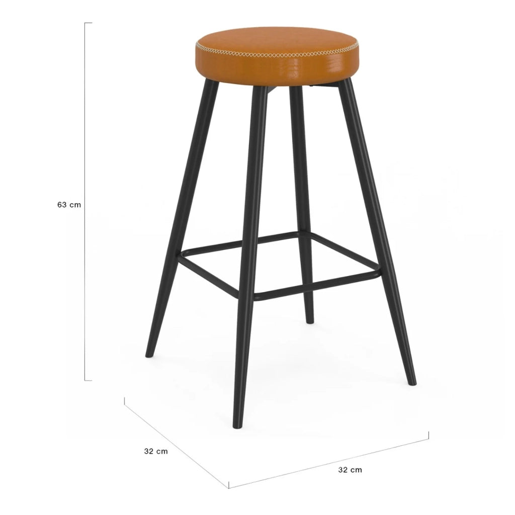 IDMarket - Set di 2 sgabelli da bar ISAURE marrone con cuciture e gambe in metallo nero