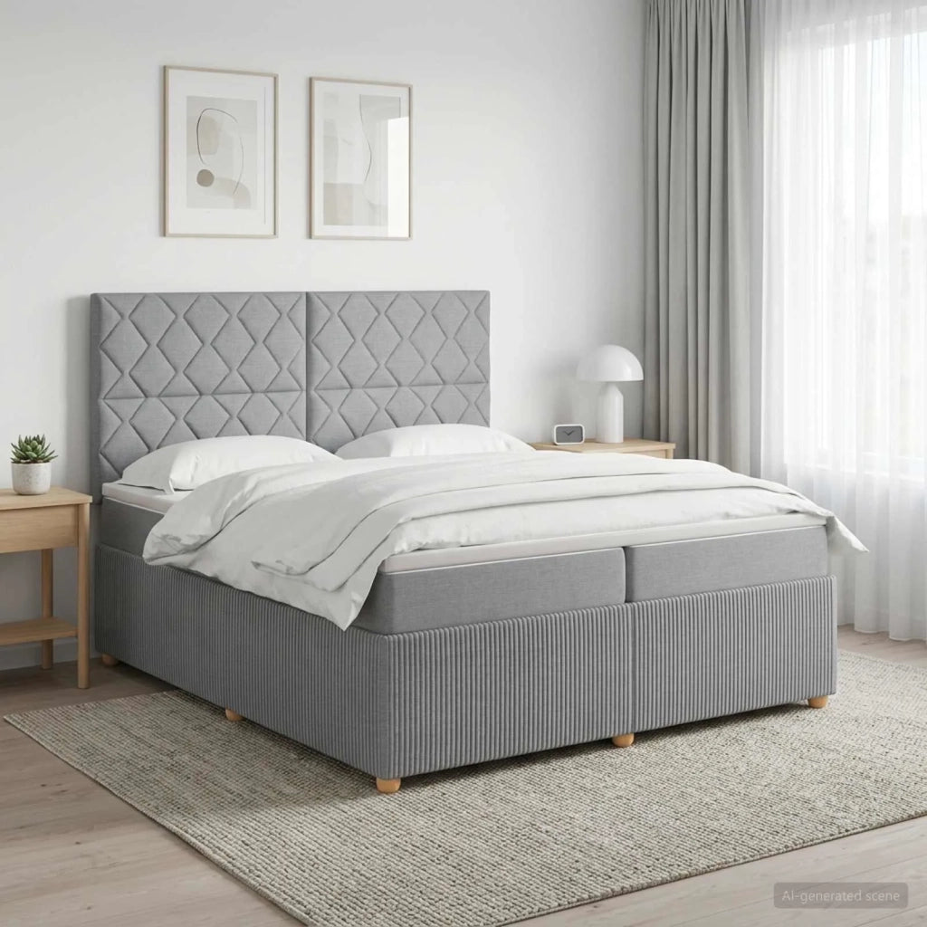 Letto Box Spring LED con Materasso Grigio Chiaro 200 x 200 cm 3455944