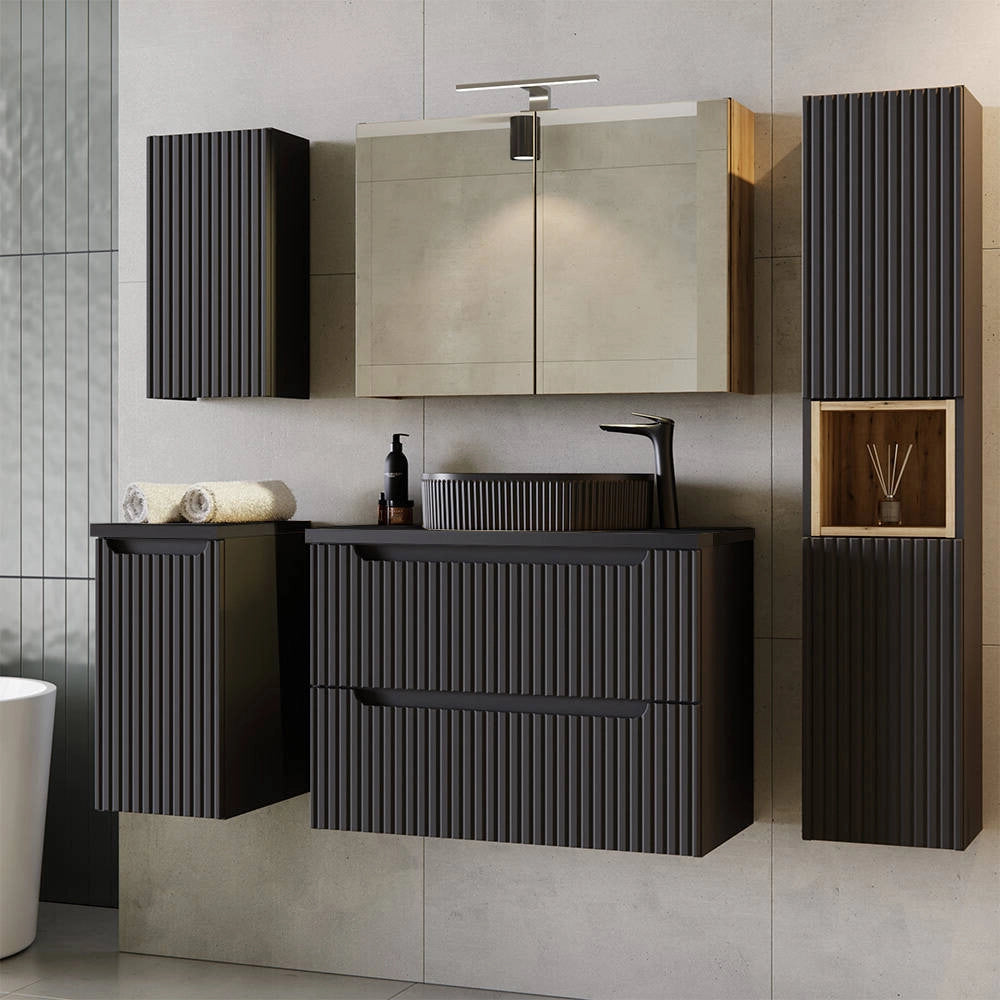 Mobile Sottolavabo NEWPORT da Parete con 2 Ante e Ripiano 80x60x40 cm - Nero [en.casa]