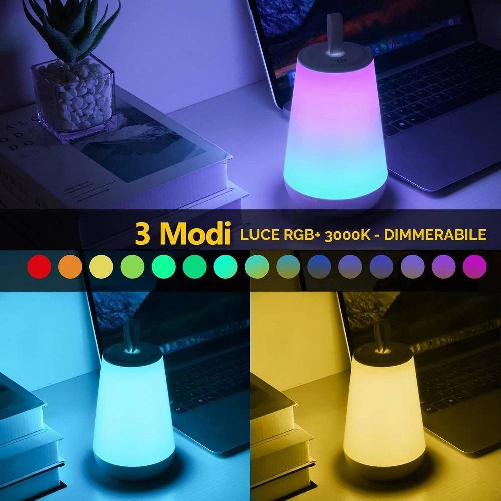 Trade Shop - Lampada Ricaricabile Portatile Led Rgb Bambini Relax Notturna Touch Dimmerabile 3w -