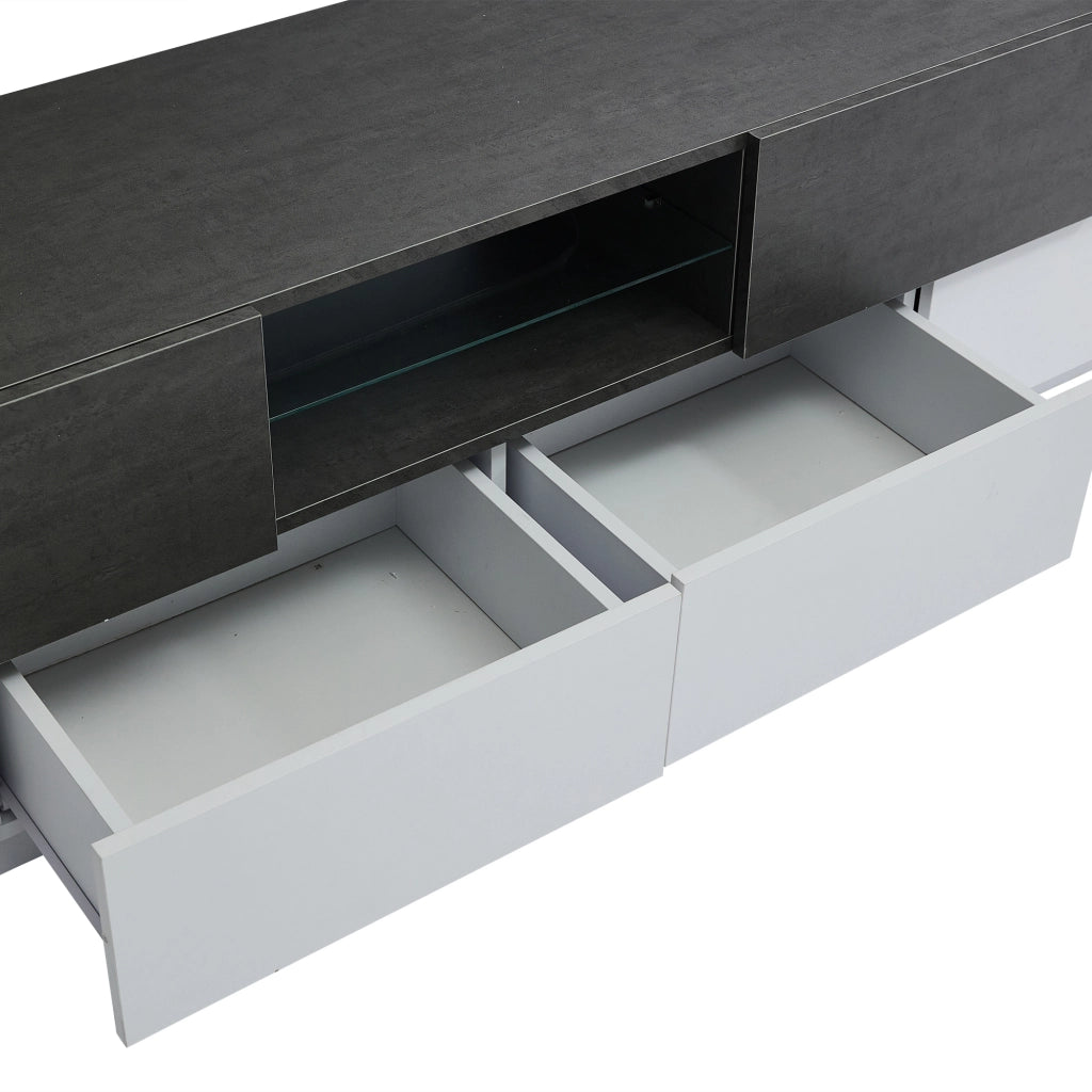 Mobile TV con 2 cassetti; 4 ante e 3 vani; LED - per soggiorno - 180x40x45 cm - bianco e grigio