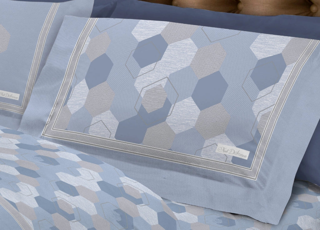 Completo Lenzuola Letto Calda Flanella 100% Cotone Disegno Bologna - Singolo - Blu