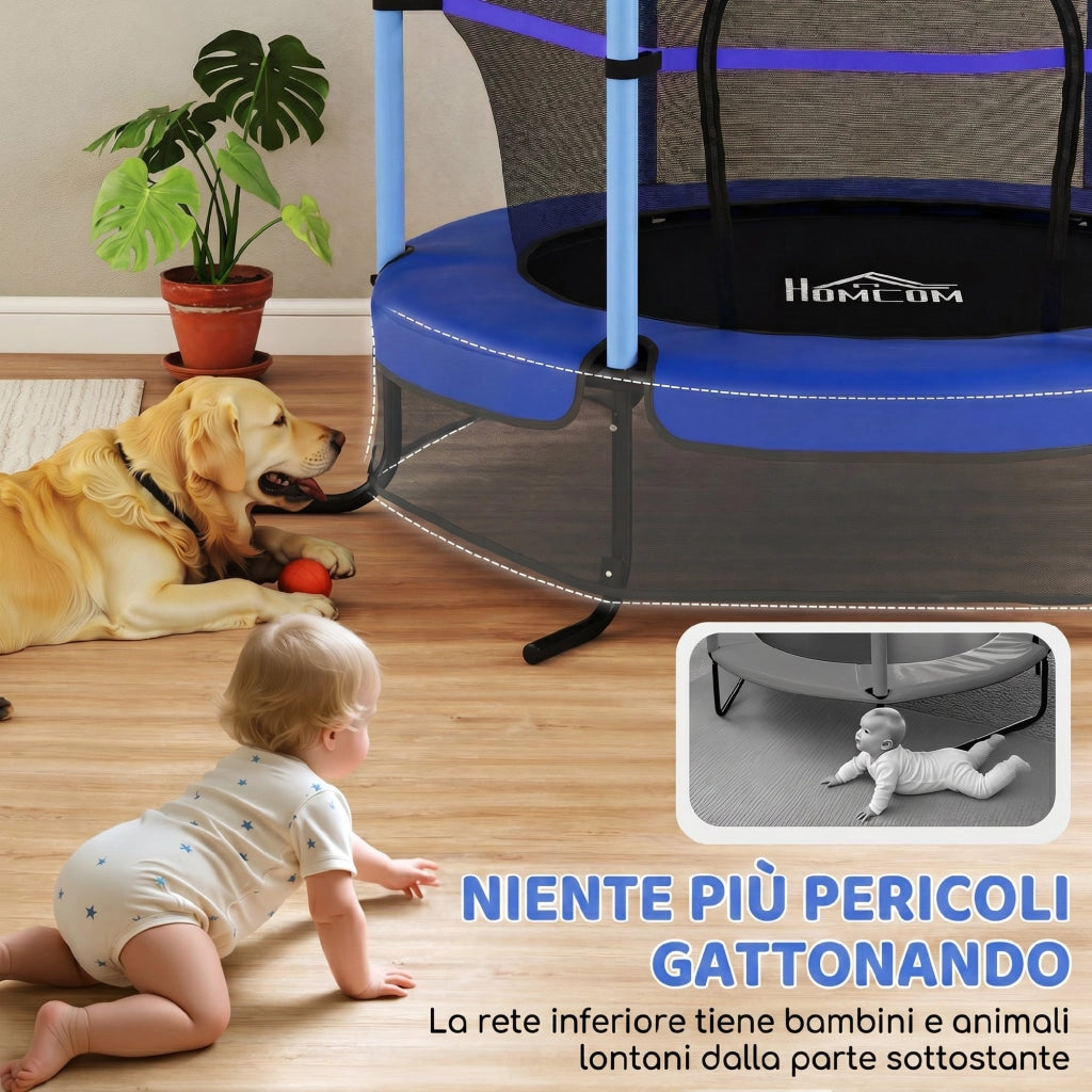 Trampolino da giardino ¨C zephmum ¨C Blu, ?160x190 cm, con rete di sicurezza