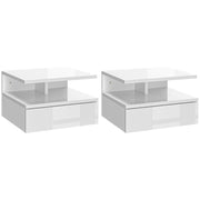 EasyComfort Set da 2 Comodini Moderni Sospesi con Cassetto e Mensola in Legno 35x32x22.5cm, Bianco Lucido
