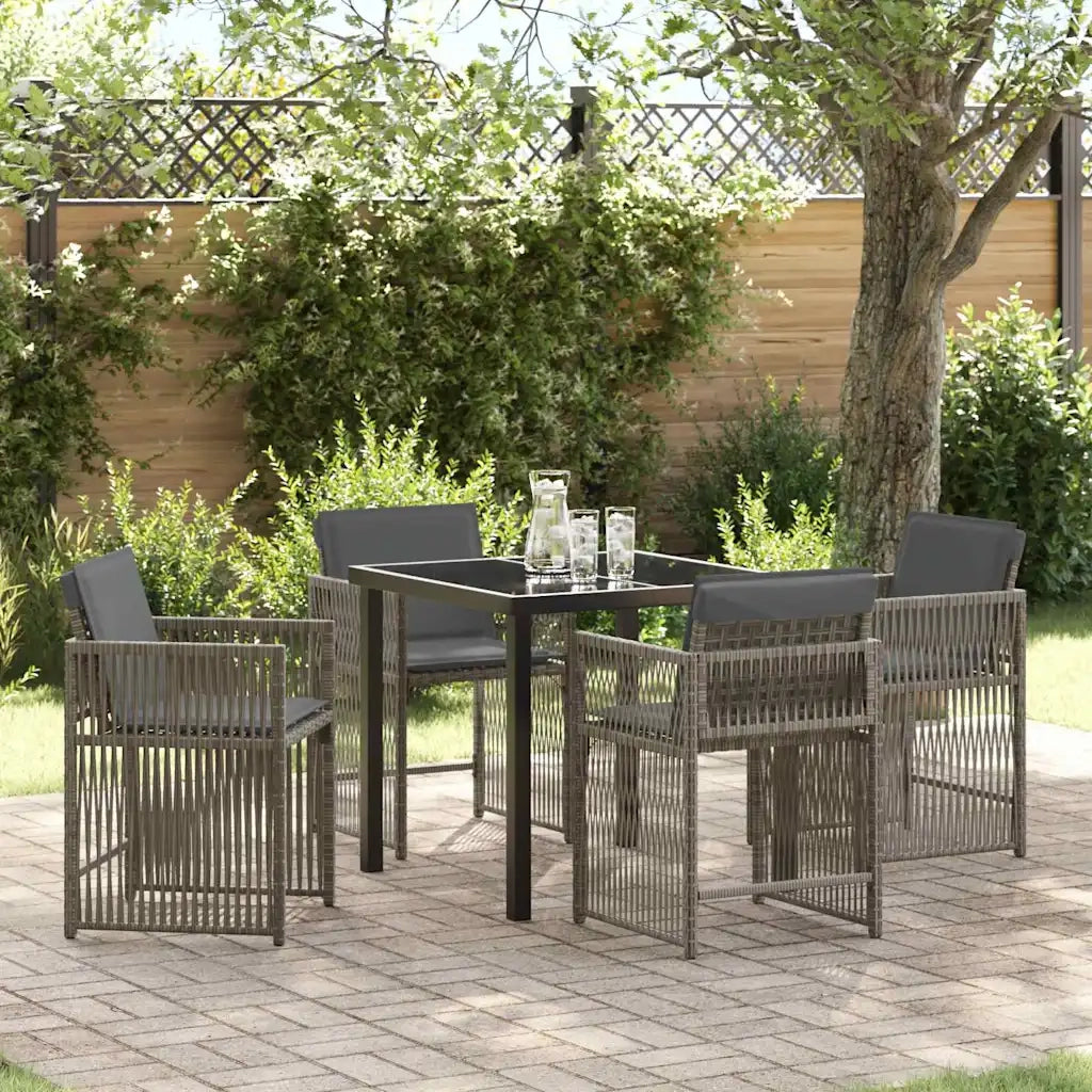 Set da Pranzo per Giardino 5 pcs Grigio polyrattan