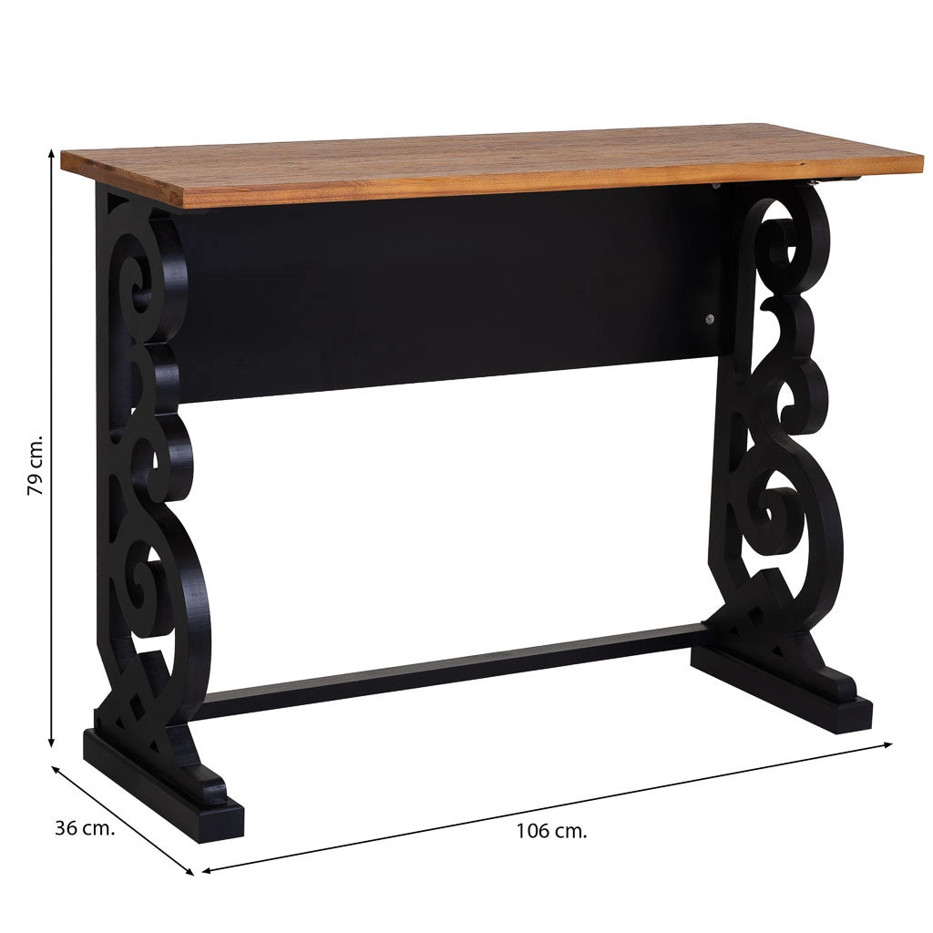 Mobile da ingresso in legno laccato nero invecchiato 106x36x79h cm