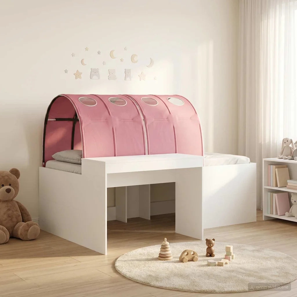 Letto con Tunnel 4 pcs Bianco e Rosa Legno ingegnerizzato