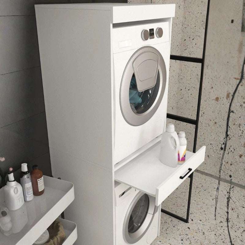 Colonna bucato coprilavatrice e copriasciugatrice Fika con cassetto appoggio colore bianco