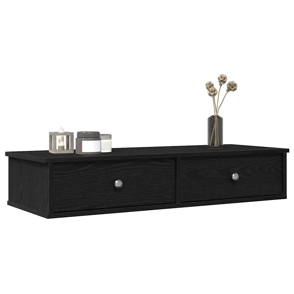 Scaffale a Parete con Cassetti Nero 100x37,5x19cm in Truciolato 859960