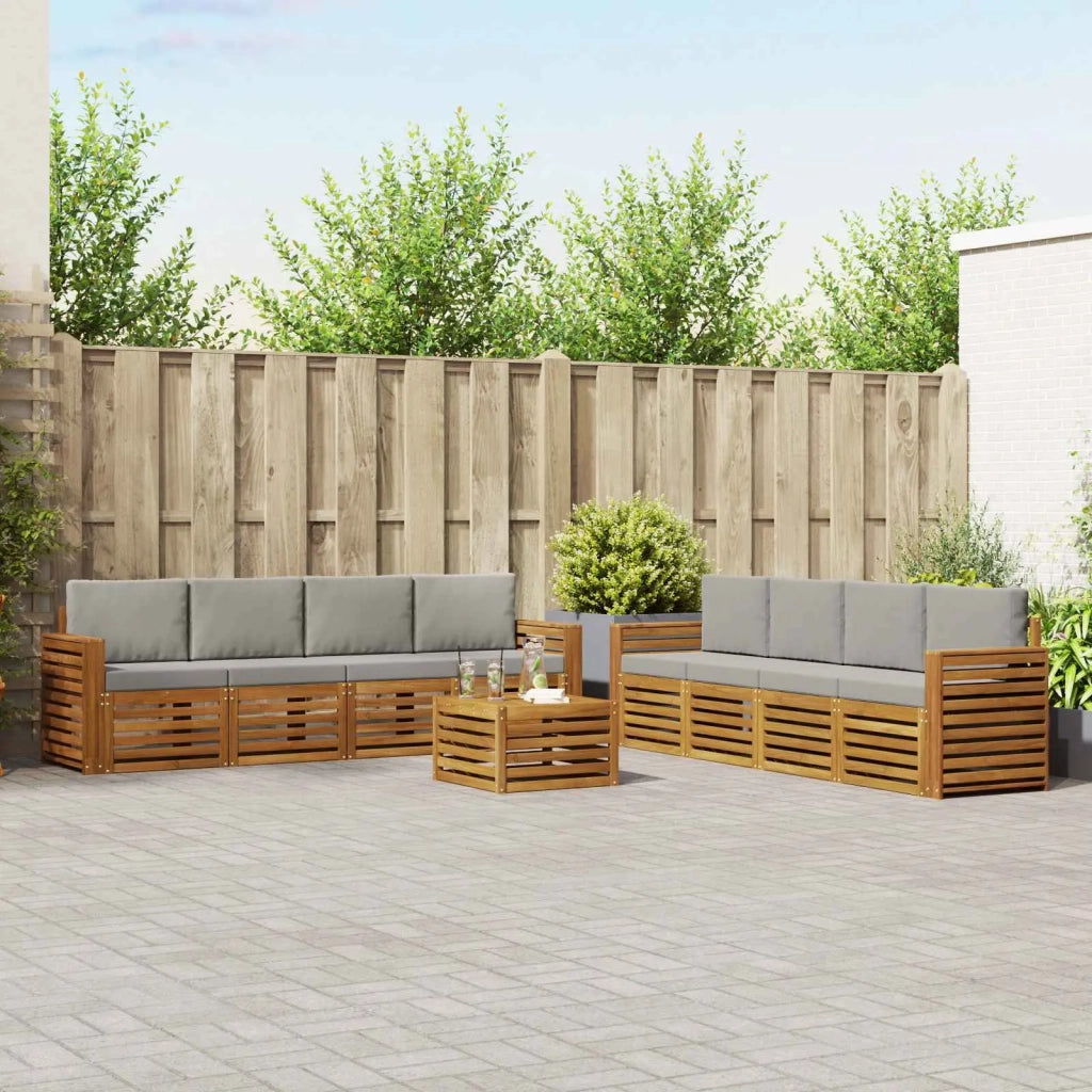 Set divani con cuscino 9 pcs Grigio Naturale e Chiaro