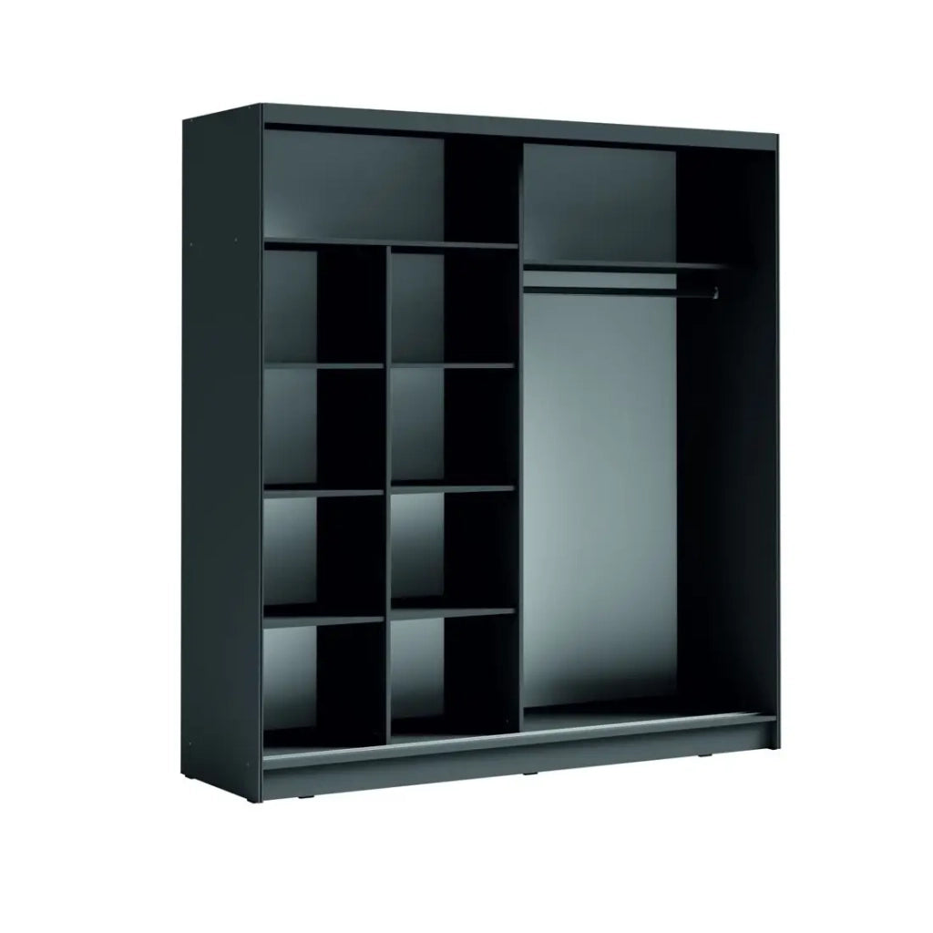 Armadio con 2 porte scorrevoli e specchio obliquo 205 cm - grigio grafite - Collezione BAHIA