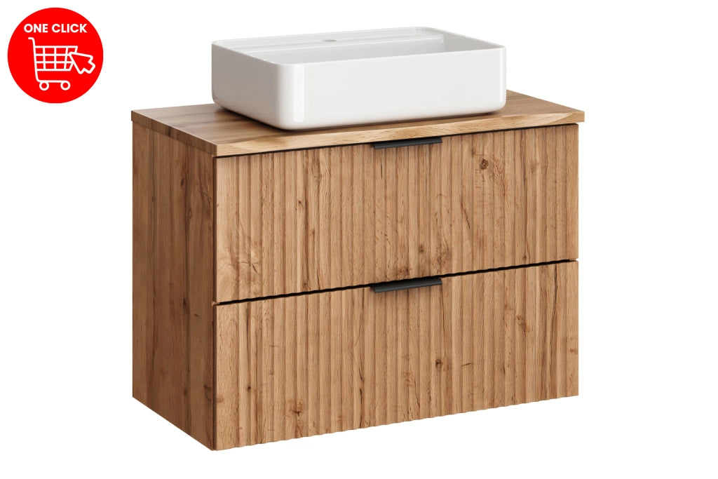 Set mobili bagno 80 cm con piano e lavabo da appoggio Magic Adel Oak 80 x 1401 x 46 cm