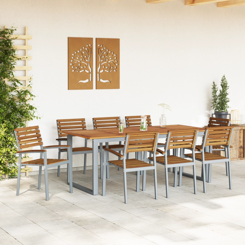 Set da Pranzo da Giardino 9 Pezzi in Legno Massello di Acacia e Metallo