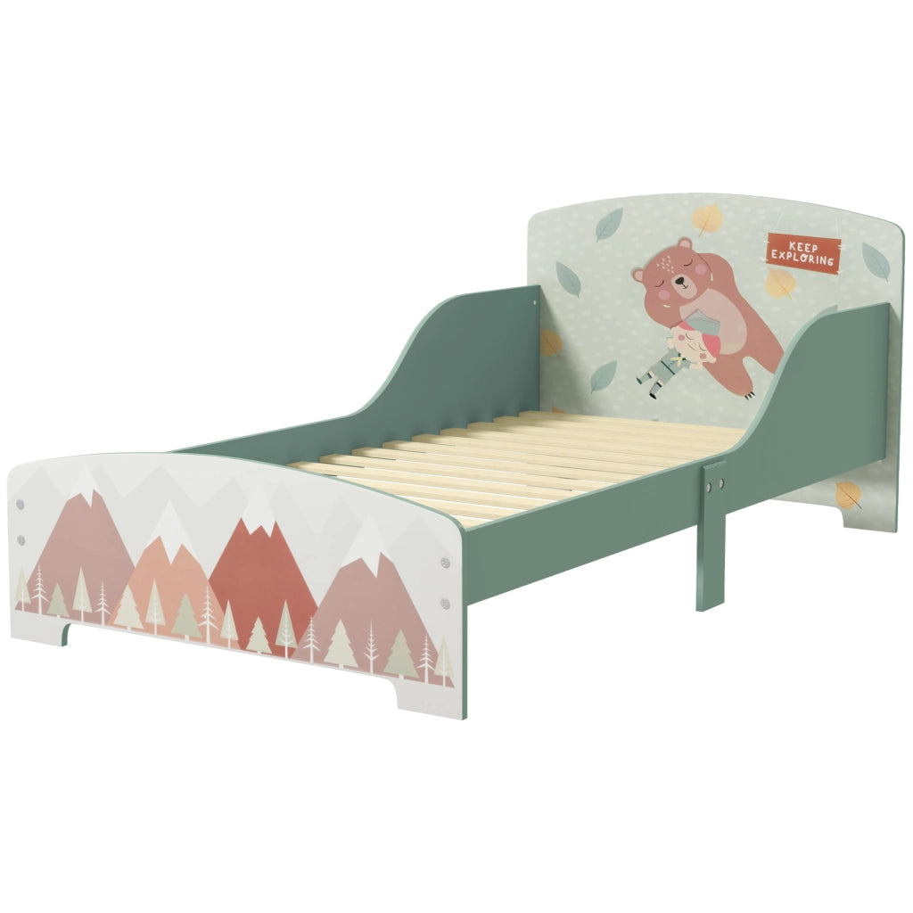 Letto per bambini con barriere di sicurezza ¨C zephmum ¨C 77x143x60 cm verde con rete a doghe