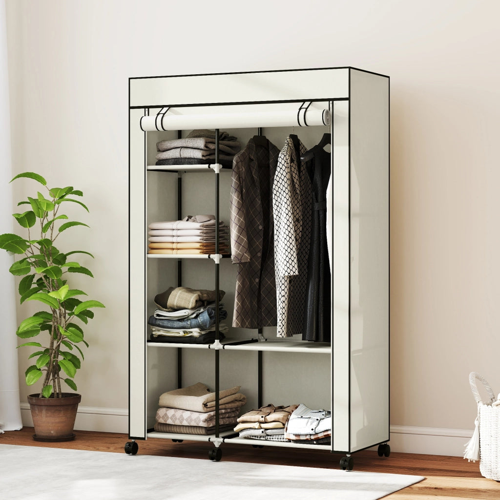 Armadio scorrevole con appendiabiti e ripiani ¨C zephmum ¨C 103x43x162,5cm crema