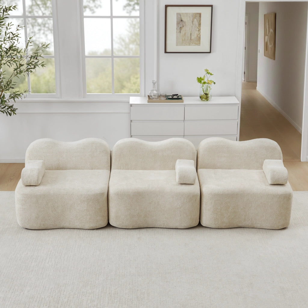 DIVANO modulare 3 posti in velluto beige