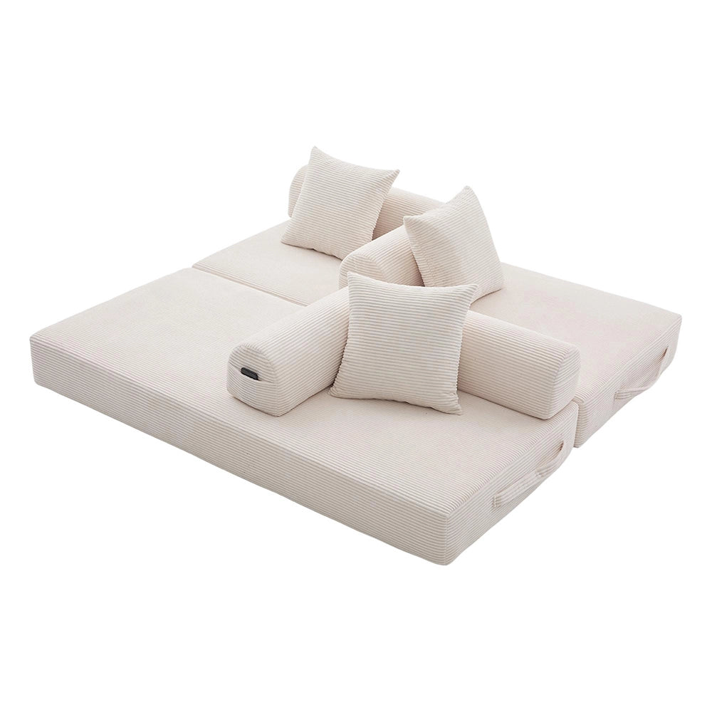 Divano pieghevole - Xylo - Struttura metallica, 3 cuscini, beige