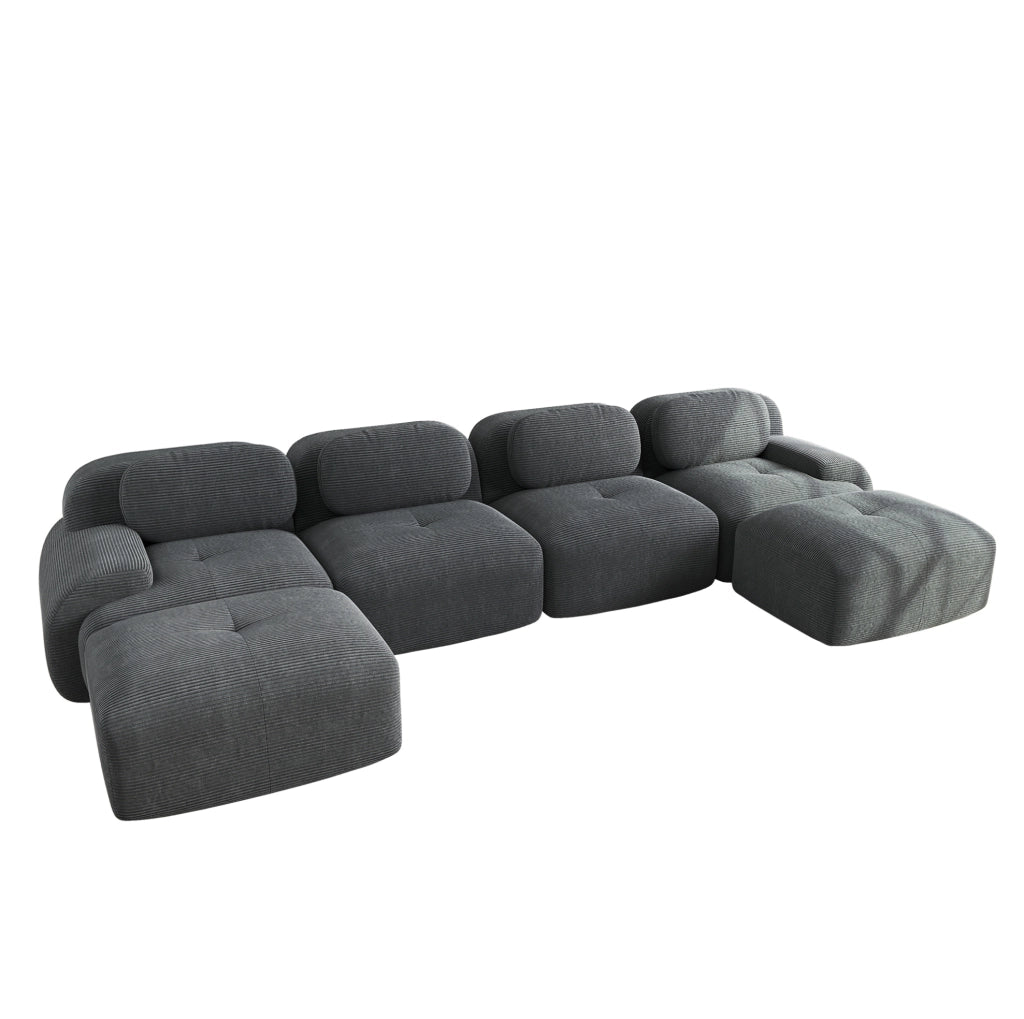 Divano a U modulare 388x178x70 cm in velluto a coste grigio, senza montaggio