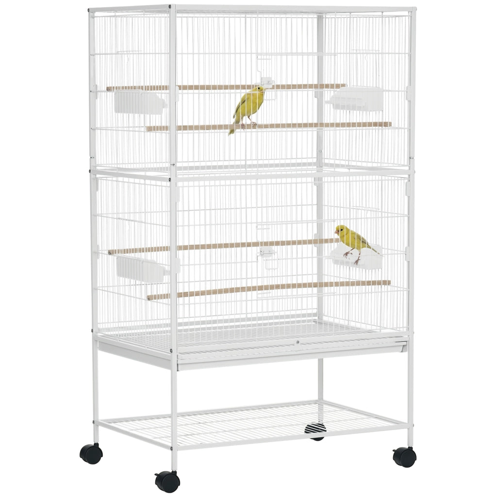 Gabbia per Uccelli con Ruote e Vassoio Estraibile ¨C Zephmum ¨C 78x52x132 cm Bianco