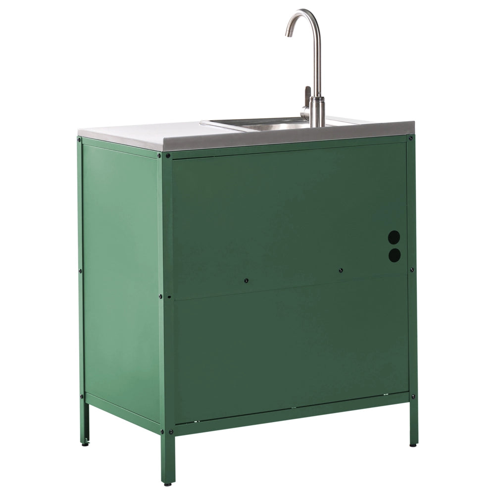 Set di cucina da esterno 2 elementi in acciaio inox verde 2 armadietto e lavello a leva cucina esterna
