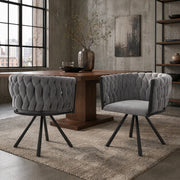 SEDIE Girevoli in Velluto Grigio Set da 2 con Struttura in Metallo