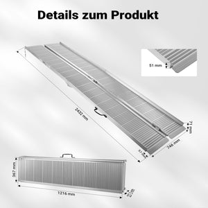 Rampa a valigia per sedia a rotelle, pieghevole mobile antiscivolo, in alluminio 244cm 270kg