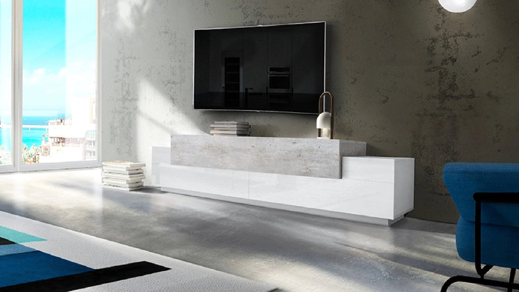 Porta TV moderno CORO 240 bianco lucido - cemento