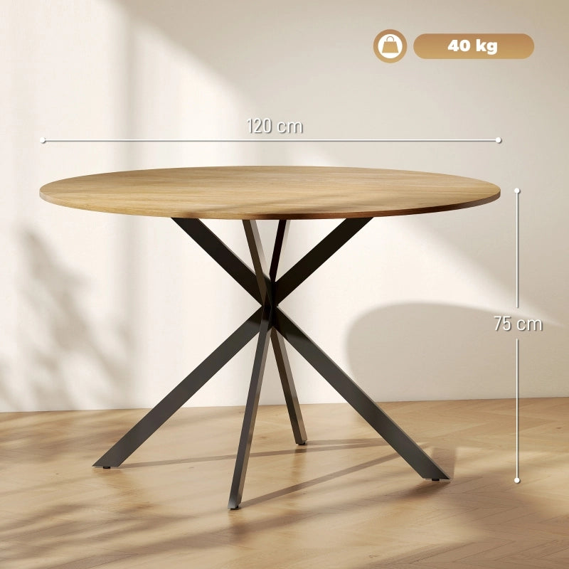 Tavolo da pranzo rotondo per 4 persone con base in acciaio a X e piano in legno, stile industriale, rovere, Ø120 cm