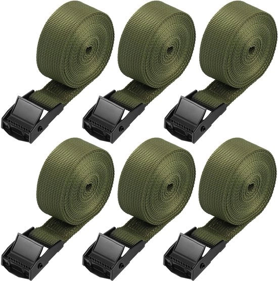 Cinture di allacciamento 6 pezzi - Cinture di tensione robuste - Cinture di raccordo - Cinture di fissaggio inox - 2,5 m x 25 mm - Cinture di tensione in poliestere a fibra di vetro resistente