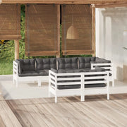 Set Divani da Giardino 7 pz con Cuscini Bianchi Legno di Pino cod mxl 44466