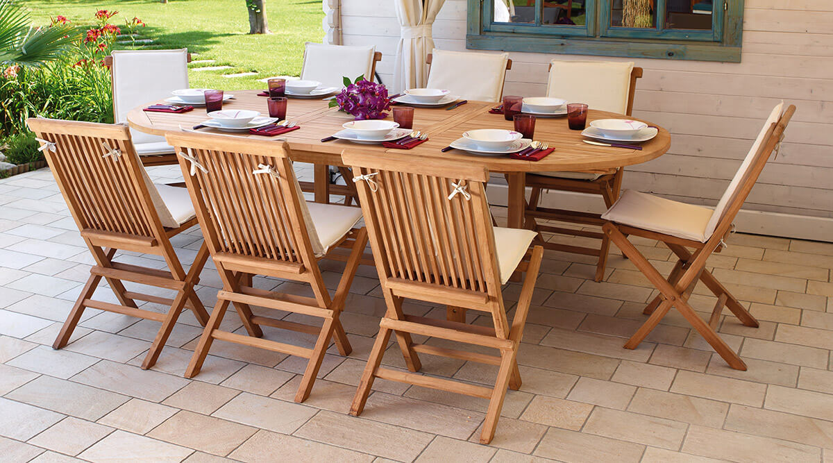 Tavolo Ovale Allungabile da Giardino 240x120 cm in Legno Teak Vorghini Alicudi