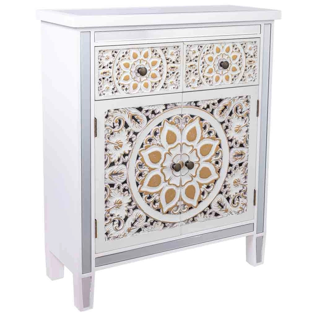 Credenza in legno e vetro con 2 cassetti e 2 porte 68,5x27,5x82