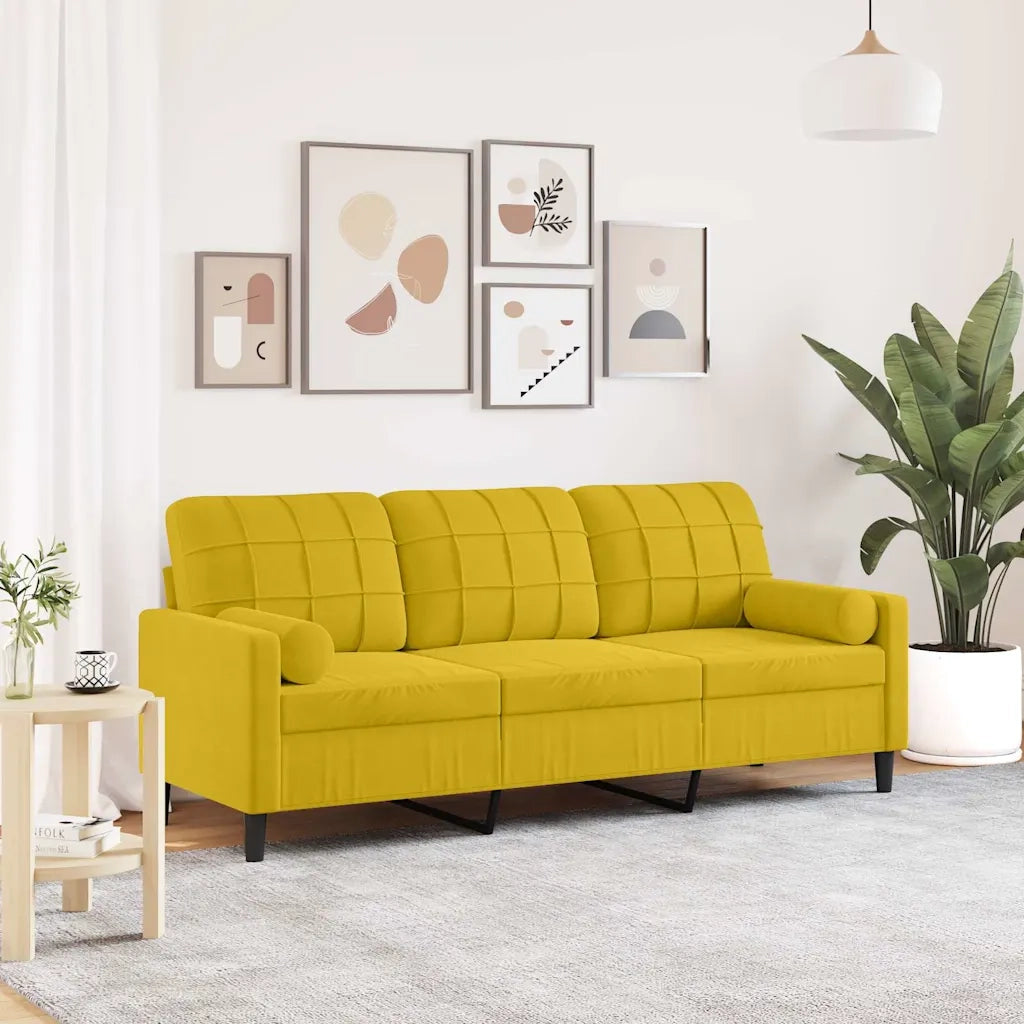 Divano | Divano da soggiorno | Sofa a 3 Posti con Cuscini Giallo 180 cm in Velluto