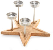 Decorazione per albero di Natale in legno e metallo con 4 candelabri decorativi a forma di stella per la festa di Natale, 30 cm