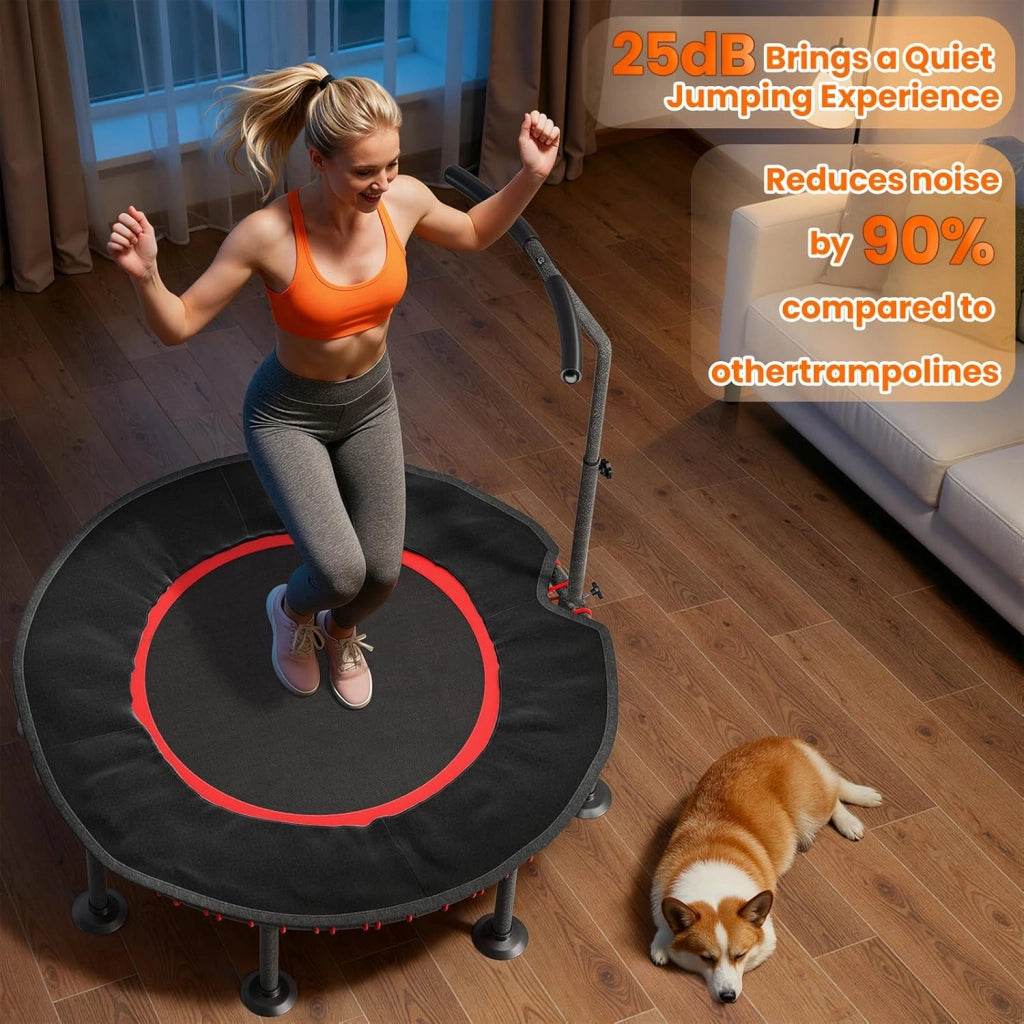 Trampolino Fitness da Interno | Copertura Protettiva Imbottita | Fino a 150 kg Capacità Carico | 3 Altezze Manubrio Regolabili | Senza Installazione | Bambini Adulti | Ø102 cm/122 cm | Casa