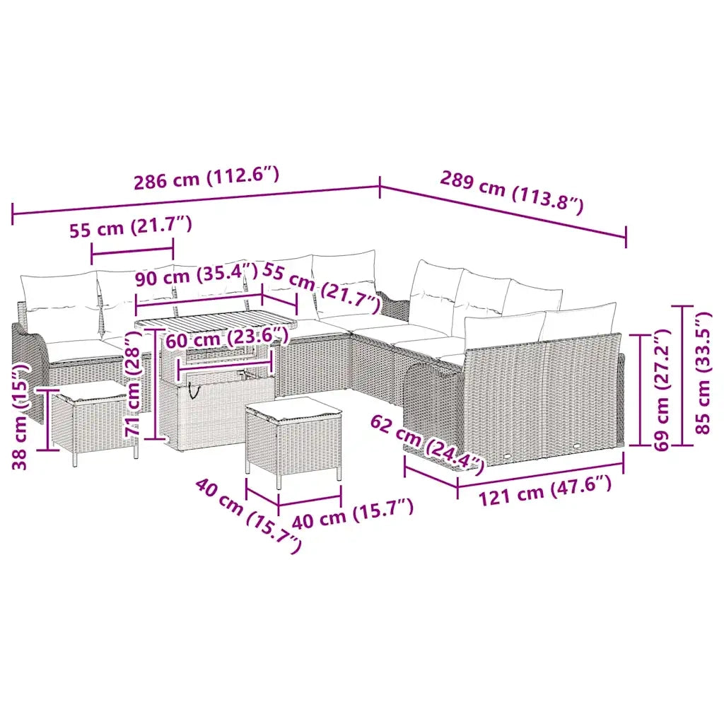 Set Divano da Giardino con cuscino 13 pcs Grigio polyrattan 3362328