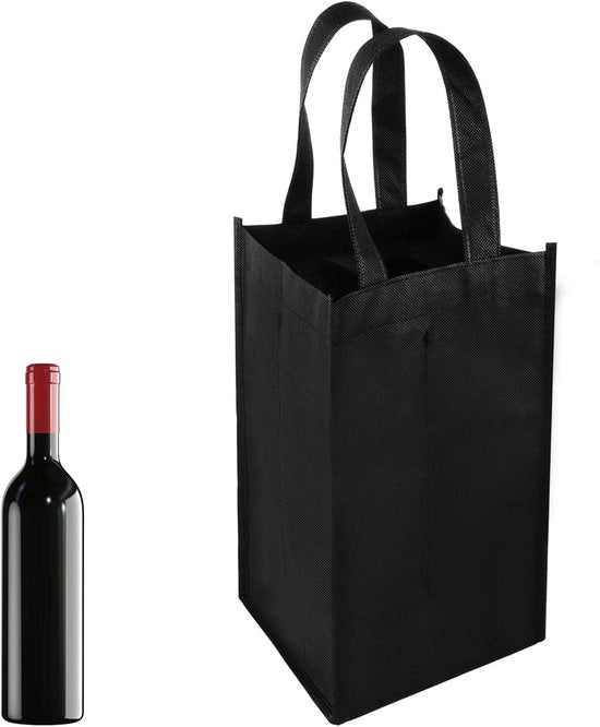 Tas da vino per 4 bottiglie - Viaggio e regalo - Impermeabile - Borsa con piatto inferiore - Nero - Riciclabile - Per gli amanti del vino